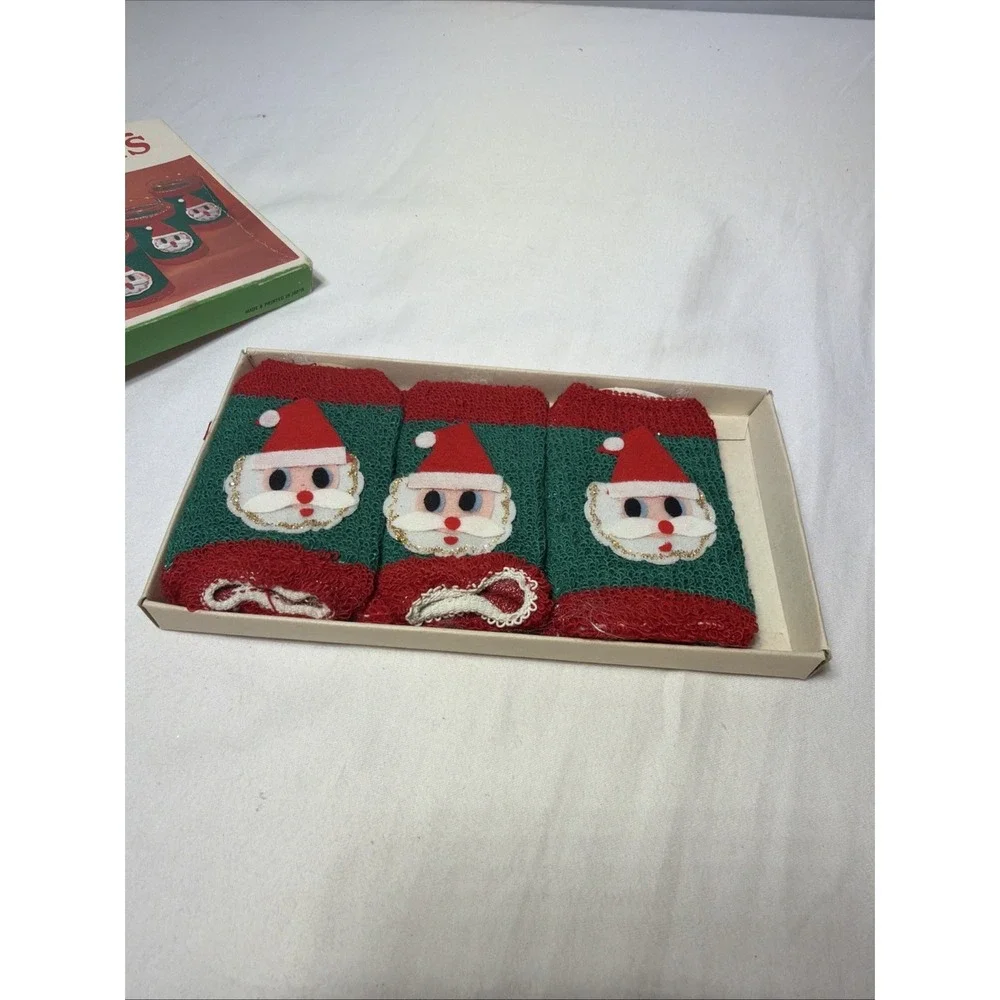 Dan-Dee Santa Coasters | Vintage 1968 Christmas Glass Covers (6) #857